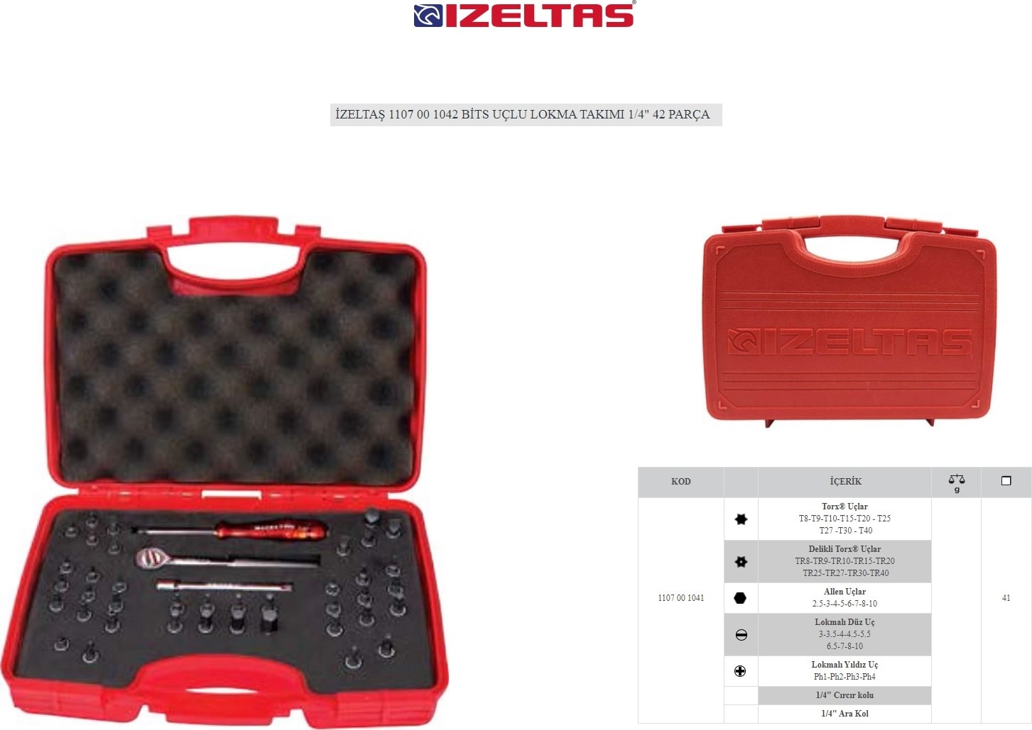 İZELTAŞ 1107 00 1042 Bits Uçlu Lokma Takımı 1/4" 42 Parça
