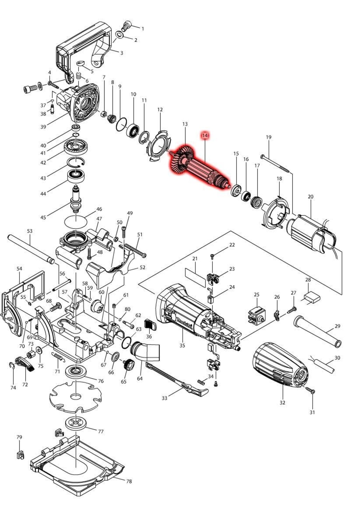 Makita Pj7000 Endüvi Rotor Kollektör Ürün Kodu 517649-4