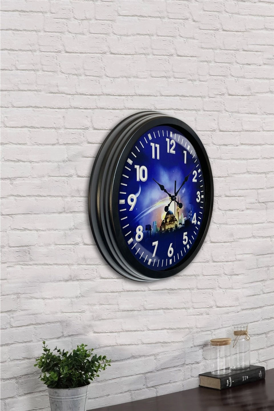 40 cm Siyah Metal Islam Duvar Saati