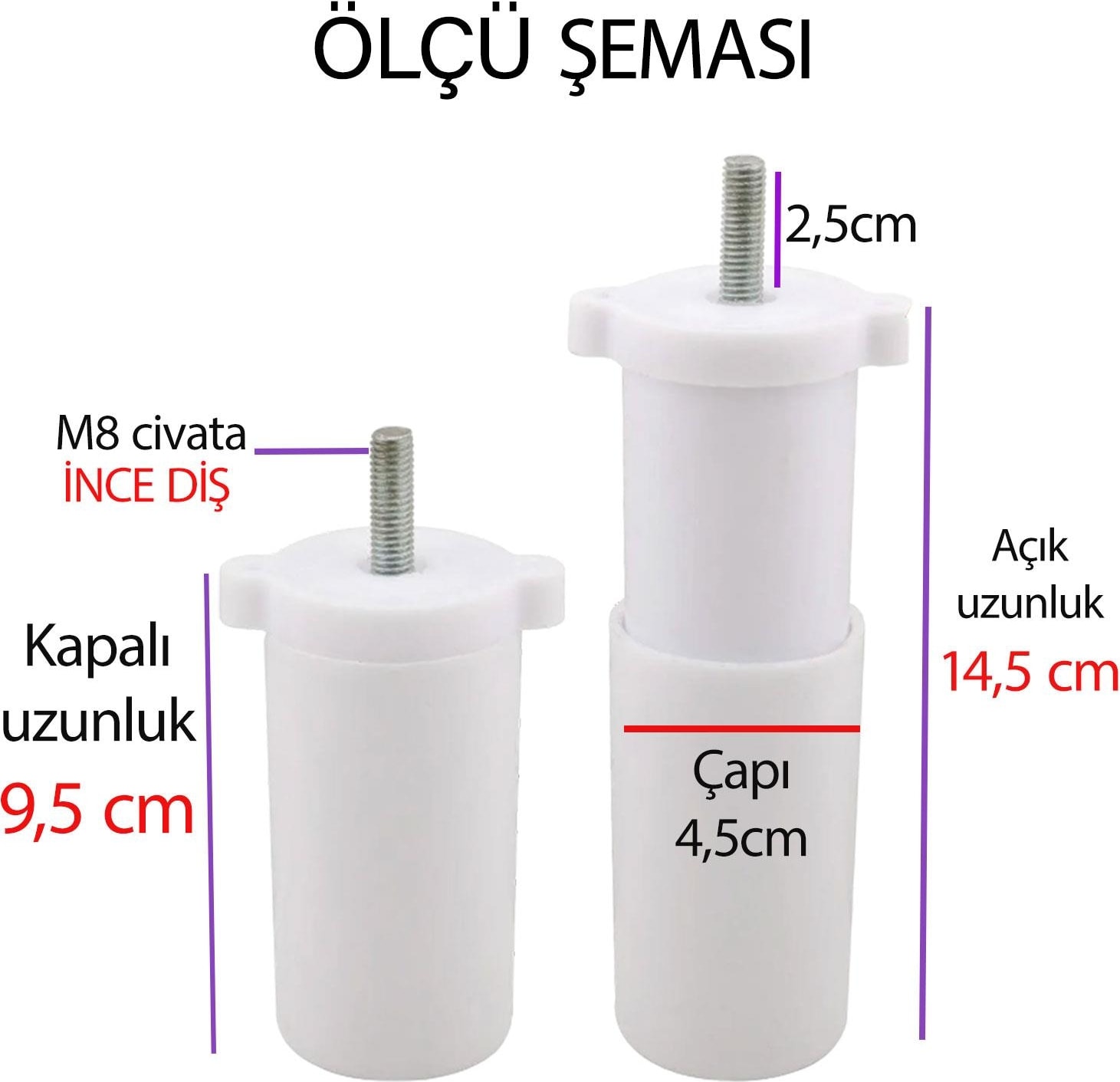 4 Adet Ayarlı Destek Ayağı 9,5X14,5 cm Beyaz Gizli Ayak Mobilya Kanepe Baza Koltuk Dolap Tv Ünitesi