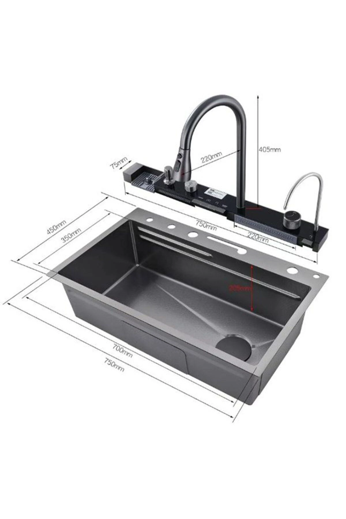 Mutfak Evyesi Dijital Göstergeli Lüks Tasarım  Petek Desenli Teknolojik Eviye 5 Yıl Garanti