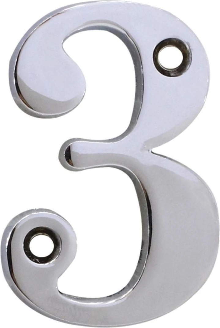 Parlak Krom Çelik Kapı Numarası, 5 Cm, 3 Numara, Şık ve Dayanıklı Tasarım