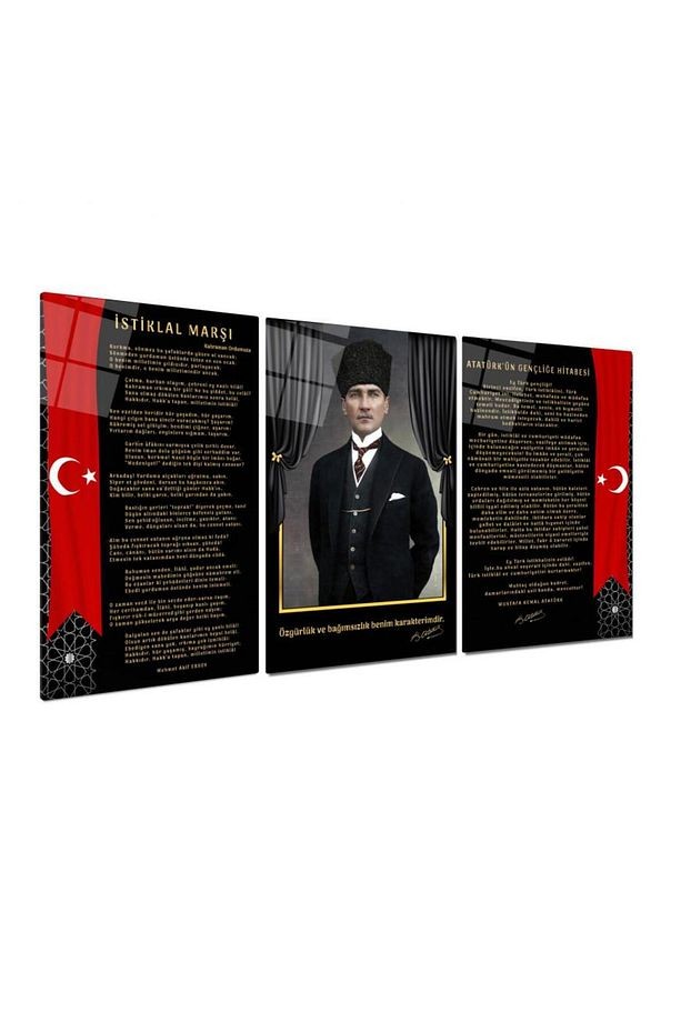 3 LÜ ATATÜRK KÖŞESİ OKUL İÇİN İŞ YERİ İÇİN MODERN TASARIM KIRILMAZ CAM TABLO LÜKS TABLO EV HEDİYESİ
