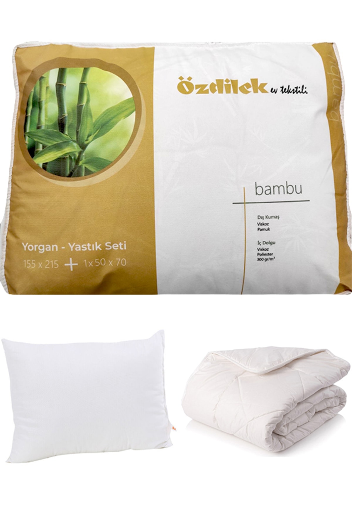 Bambu Yastık Yorgan Seti Tek Kişilik 155x215 Beyaz