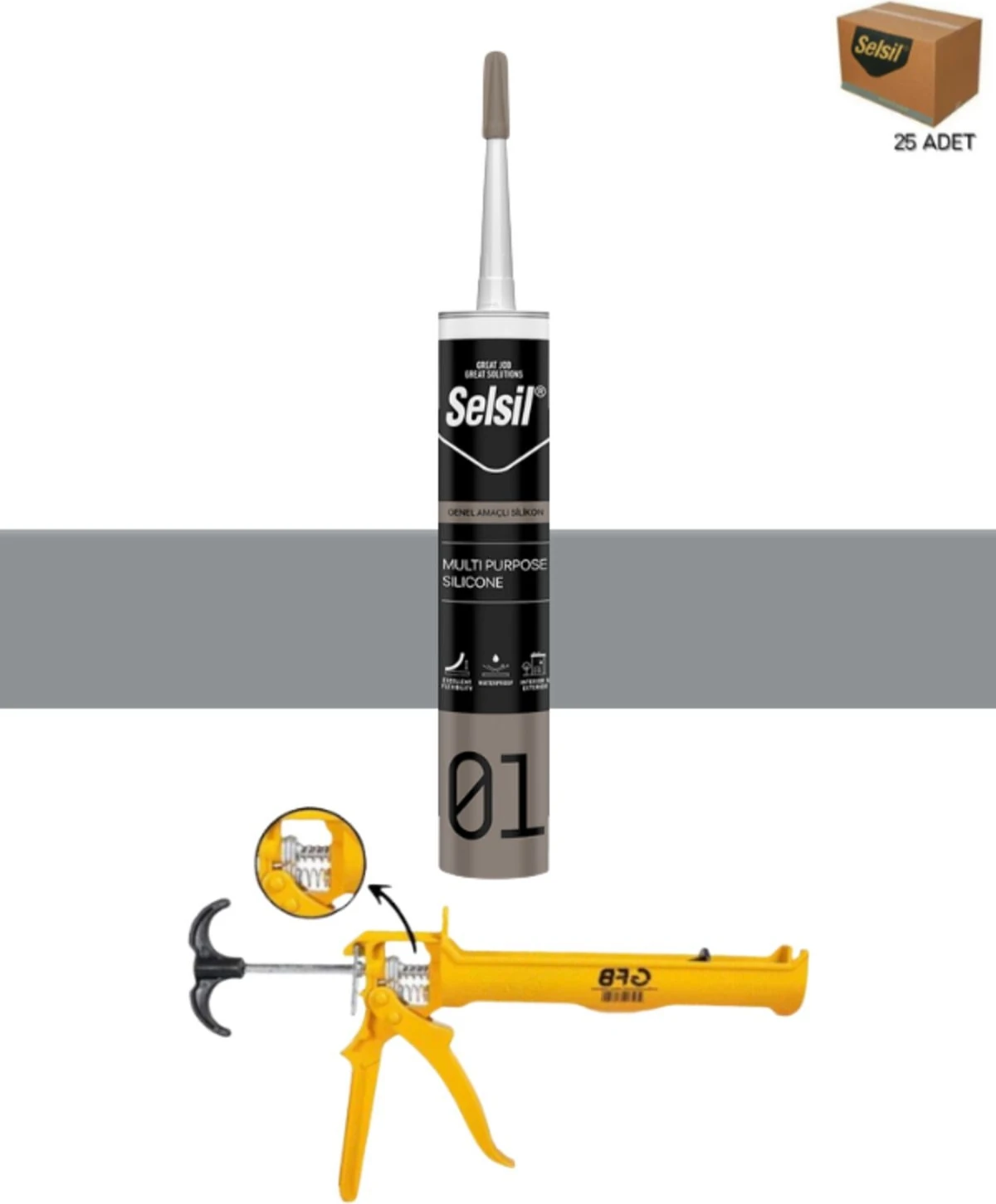 Ga Silikon 280 Gr. Gri (25 Adet),alüminyum Tabanca