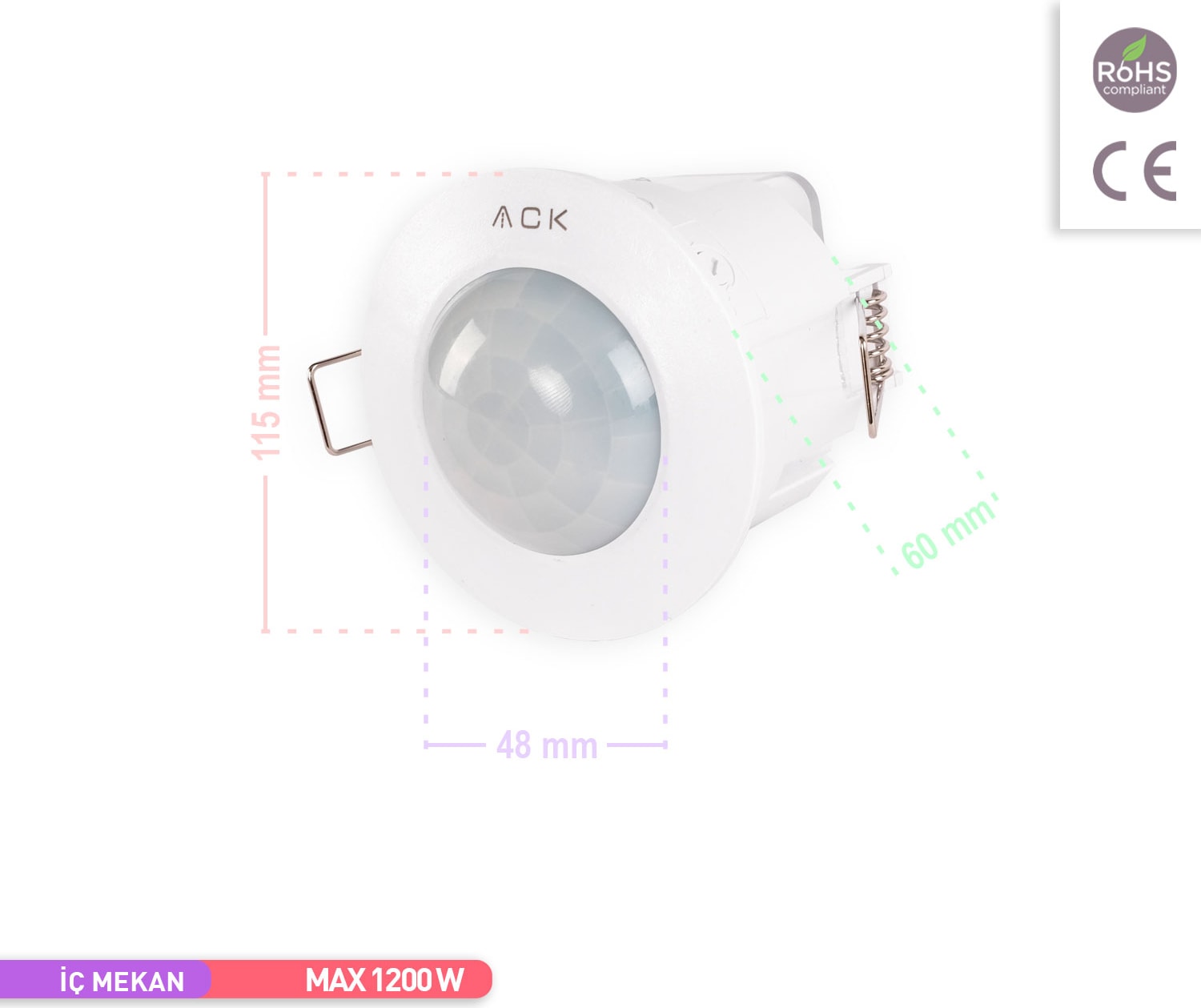 360 Derece Sıva Altı Tavan Tipi Hareket Sensörü