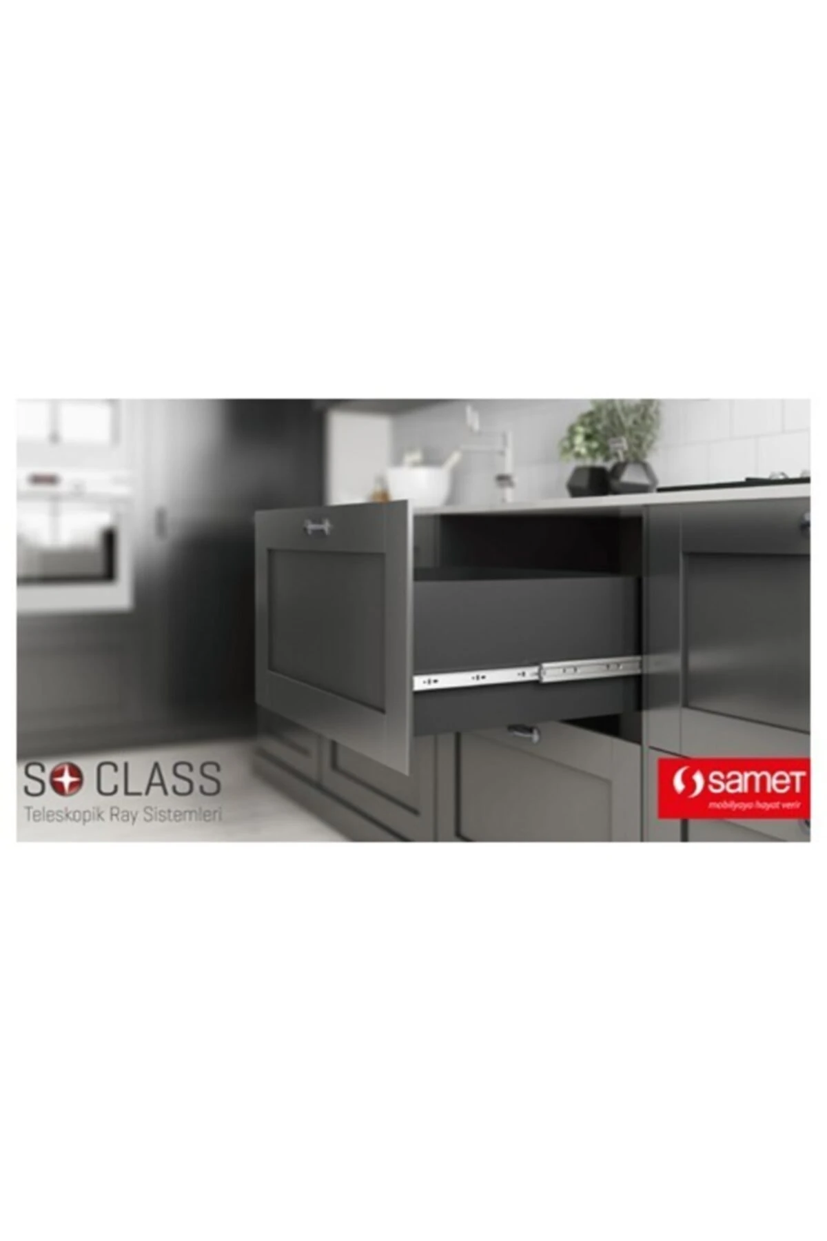 Samet 43*30 So - Class Teleskopik Bilyalı Çekmece Rayı Çift Açılım 30cm