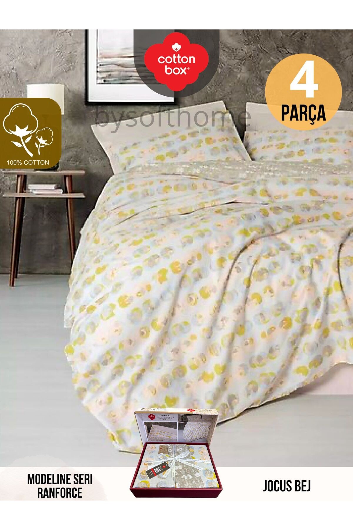 Jocus bej Modeline Ranforce Çift Kişilik Nevresim Takımı %100 Pamuk
