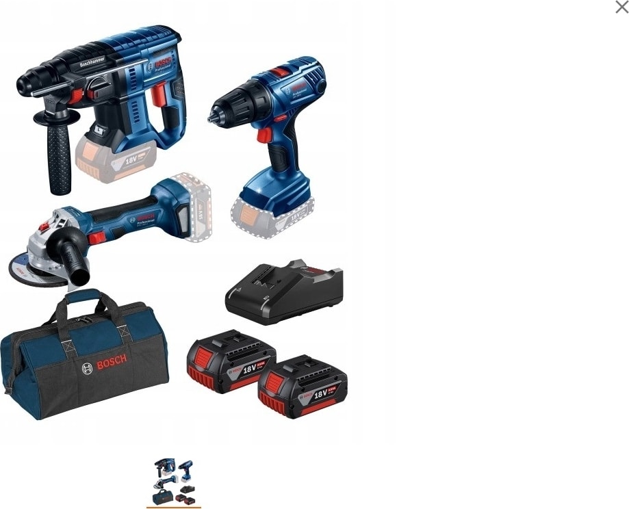BOSCH Gbh 180-li + Gsr 180-li + Gws 180-li + 2 Adet 4 Ah Batarya + Şarj Cihazı + Bez Çanta