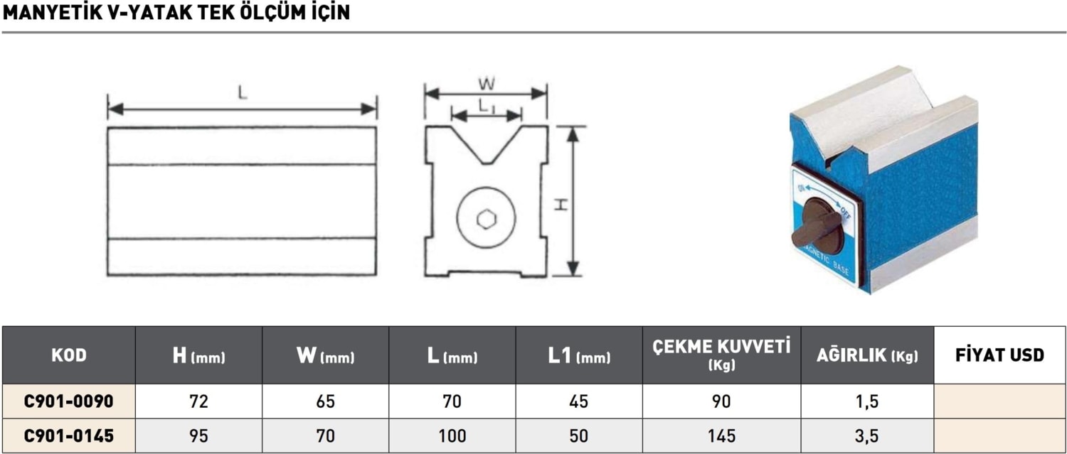 72X65X70X45 Pld Manyetik V-Yatak Tek Ölçüm Için
