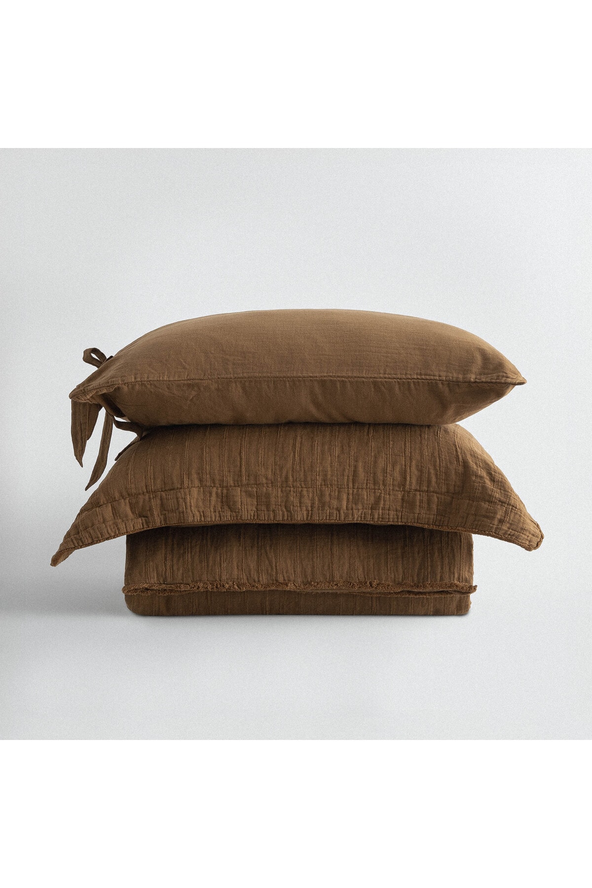 Serra Battal Boy Nevresim Takımı %100 Organik Pamuk Dokuma Kahverengi 240x220 Cm