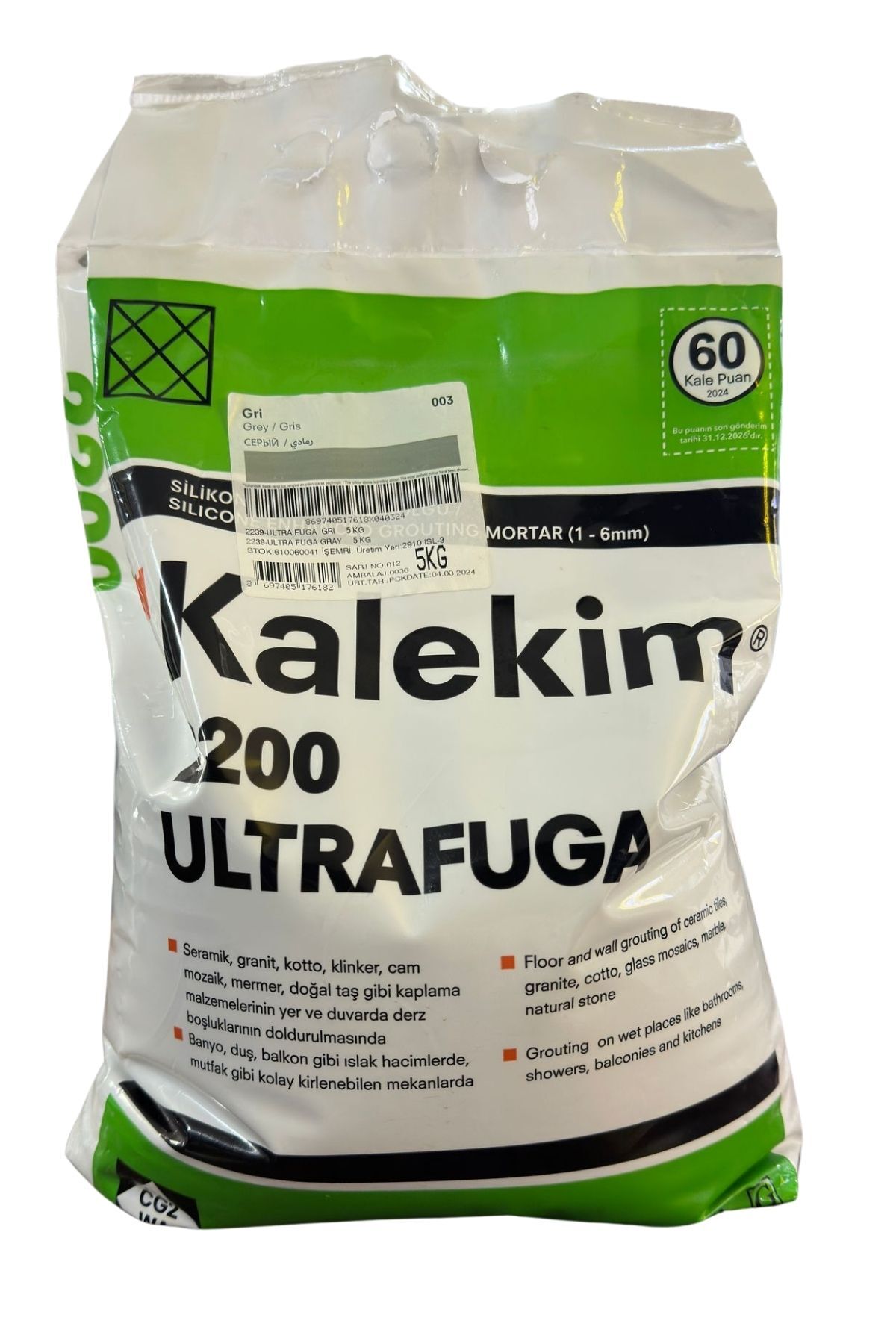 KALEKİM 2200 Ultrafuga Slikonlu Derz Dolgu Fuga 5/1 Gri Renkli 5 Kg.
