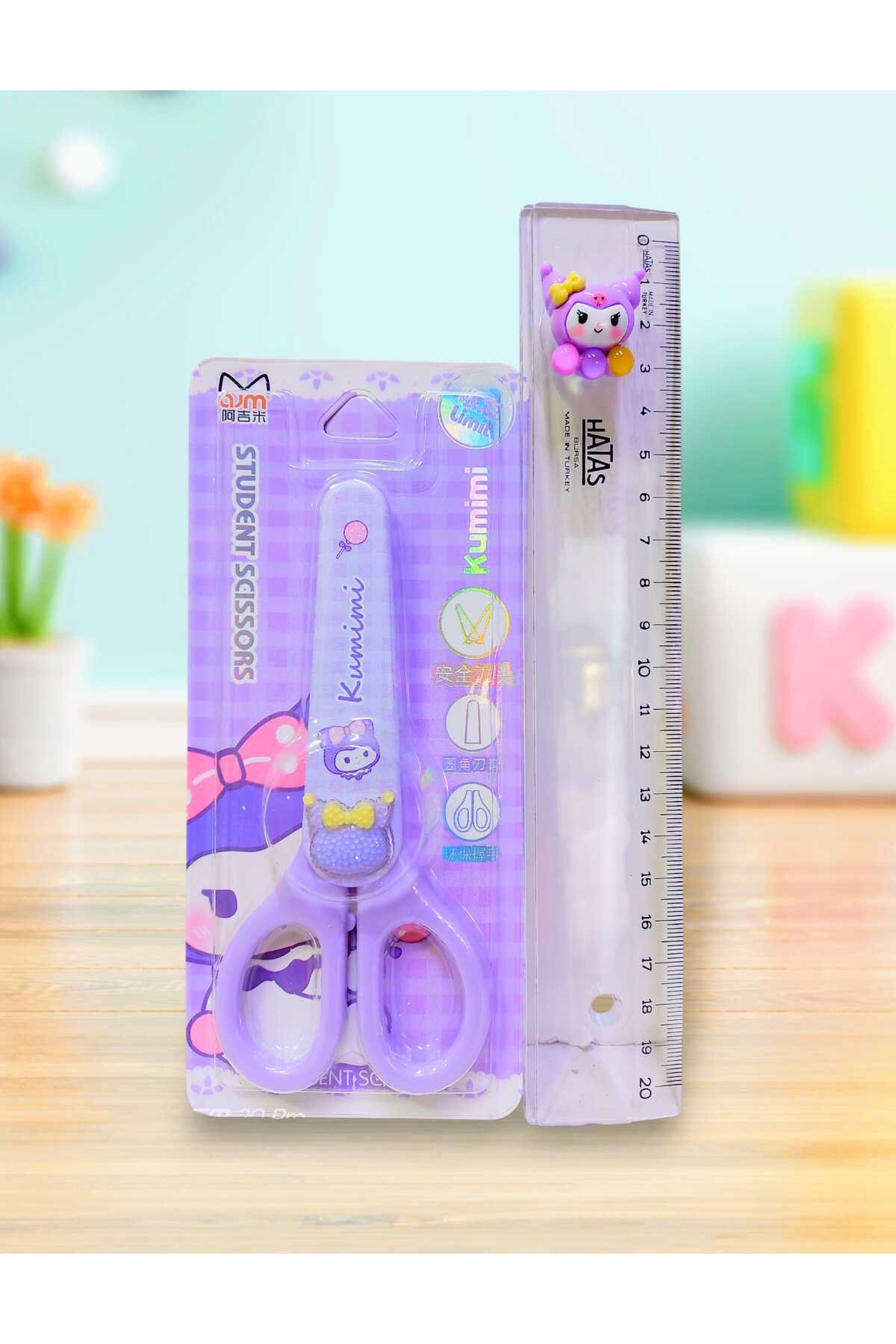 Kuromi Makas Ve Cetvel Seti 2 Li Set Hediyelik Makas 15 Cm. Cetvel 15 Cm.