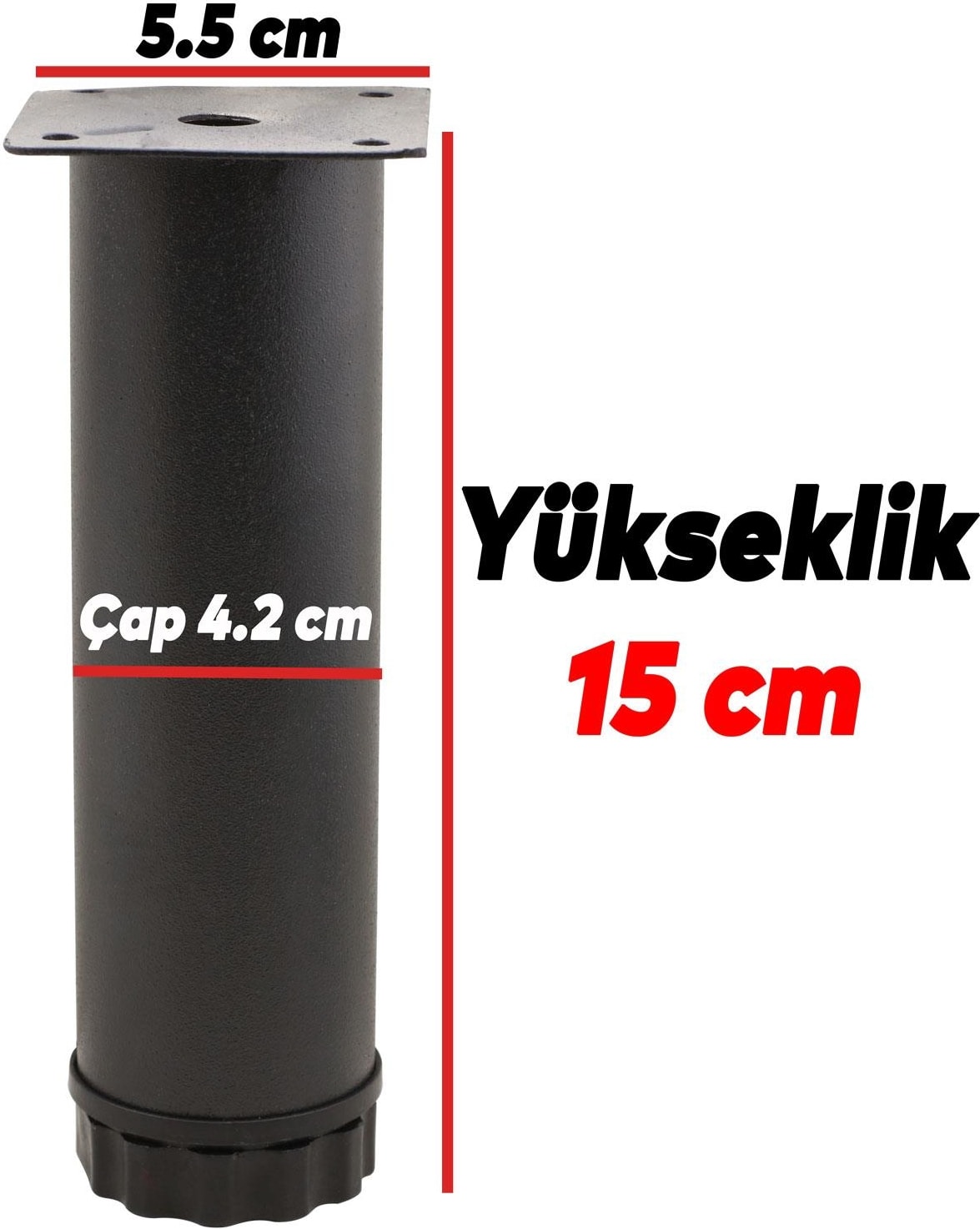 Mobilya Kanepe Baza Koltuk Metal Destek Ayağı Ayarlanabilir Siyah Ayak 15 Cm ( 4 Adet)