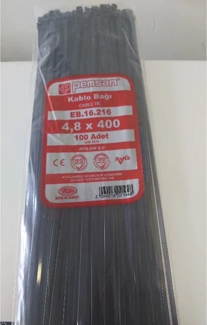 4.8X400 Plastik Cırt Kelepçe Kablo Bağı Siyah (2PAKET 200ADET)