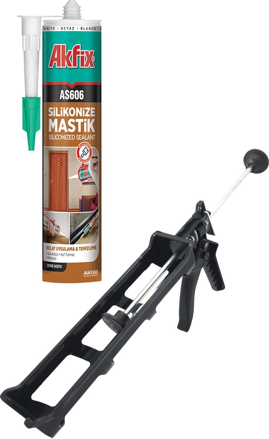 AS606 Silikonize Mastik Beyaz 500GR. + Silikon Tabancası