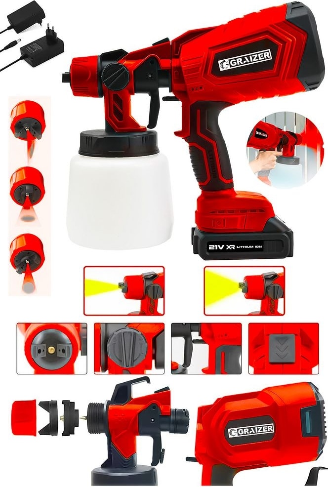 Powerforge 21V Çift Akülü 300 mm Vernik Sprey Boya Püskürtme Makinesi-Kırmızı