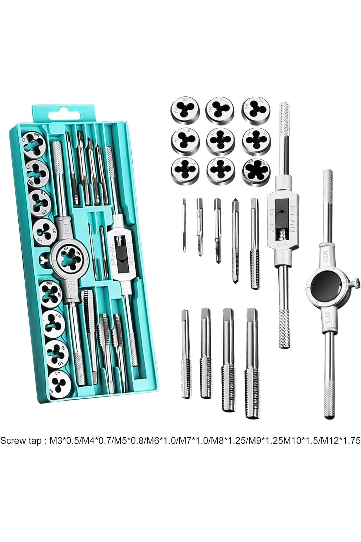 20 Parça Klavuz Pafta Seti Metrik Set M3-m12 Arası 20li Takım