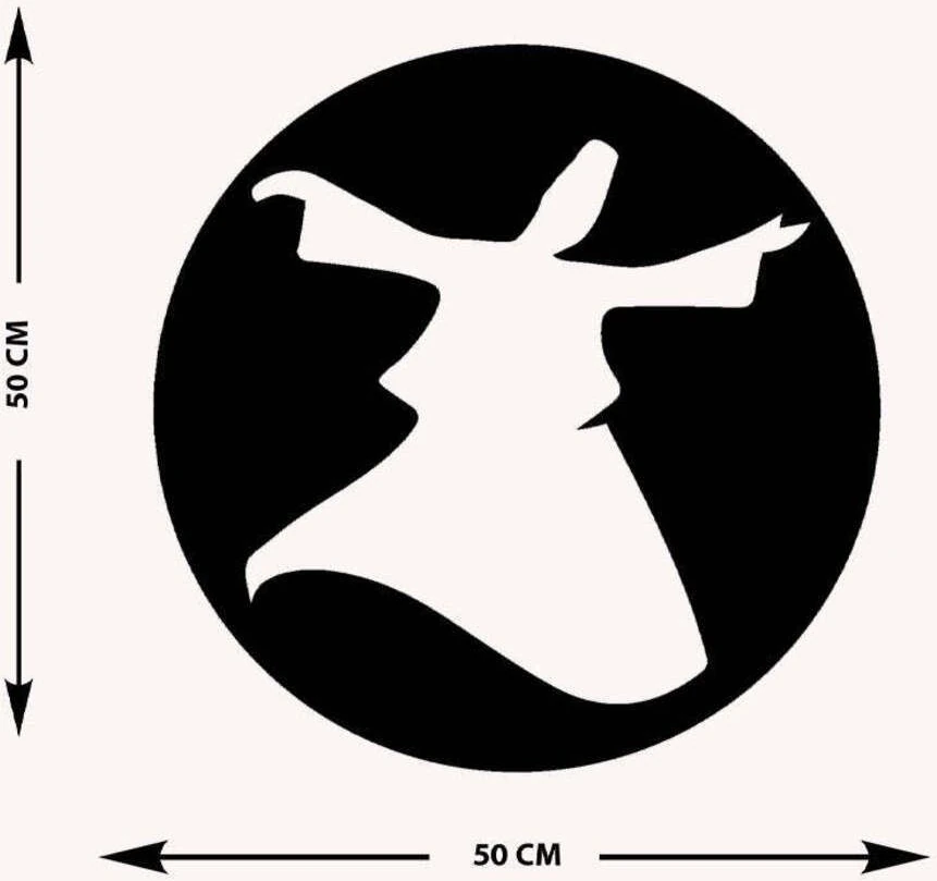 -Sufi Semazen Islami Metal Tablo - Islami Ev Dekorasyonu - Dini Duvar Tabloları - 50 X 50 - Cm - Sıyah-Islm-188