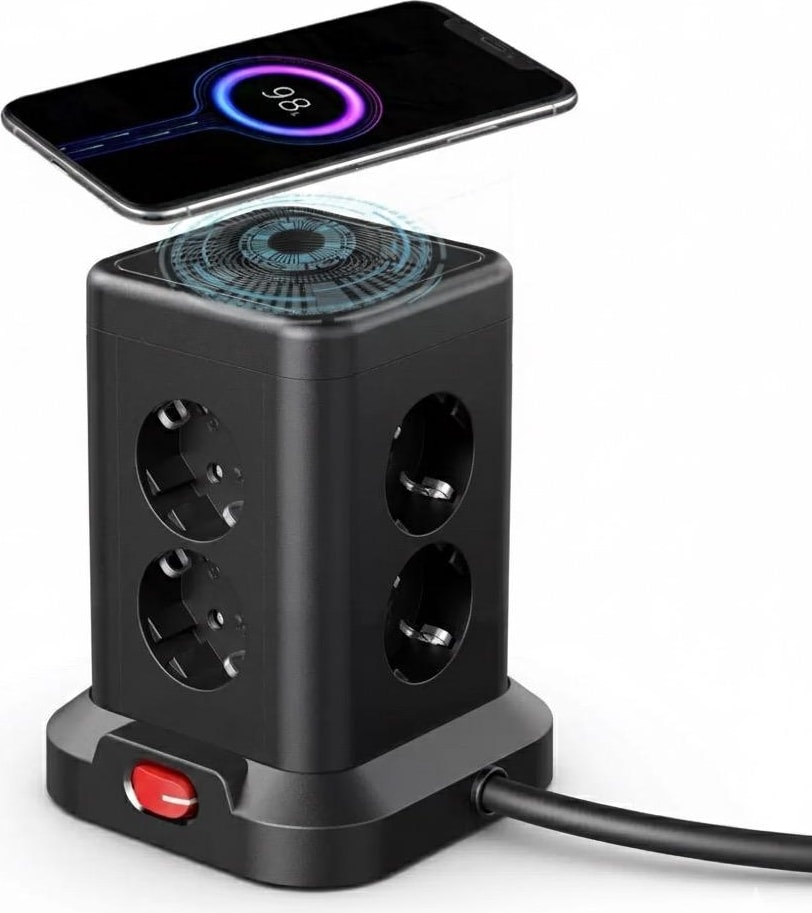 Akım Korumalı Priz Kablosuz Şarj Istasyonu 7x Soket 3x USB 1xtype-C Kablolu Grup Priz Çoğaltıcı