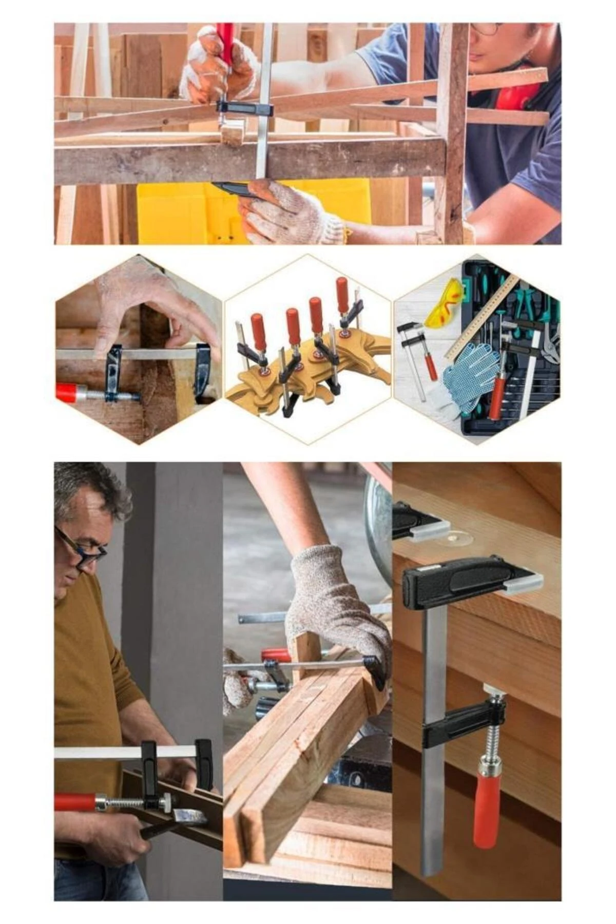 2 Adet F Tipi İşkence 50x300mm ve 50x250 mm Ahşap Saplı Mengene