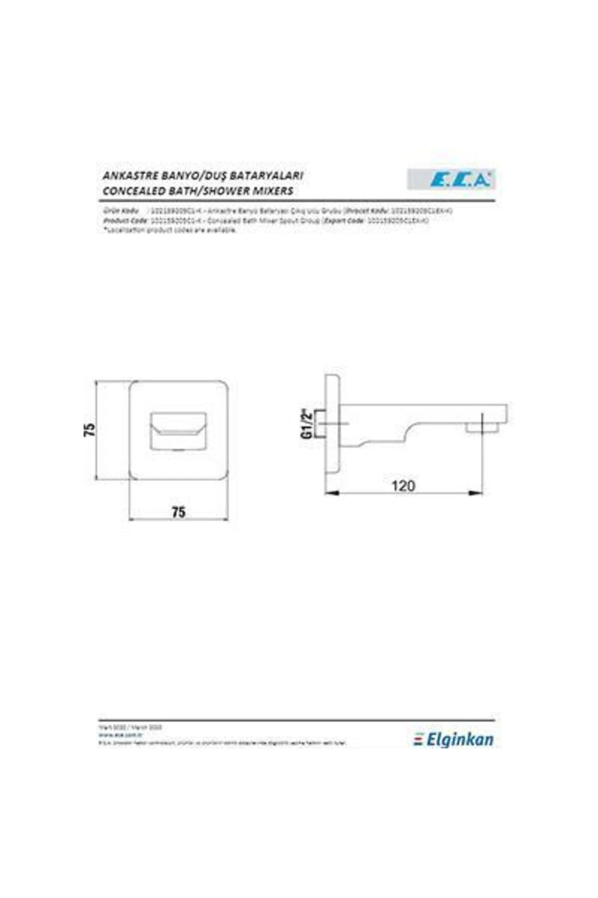 Tiera Ankastre Duş Seti Mat Siyah - 3 yollu / 7 parça set - ECA.ANKSET.BD313.C1