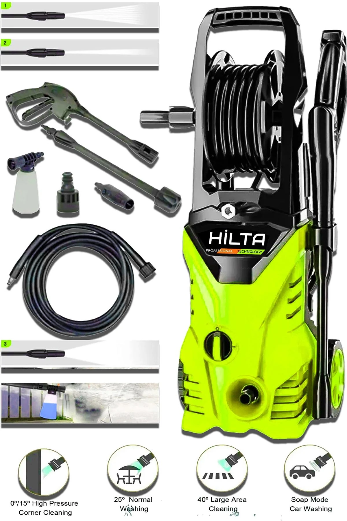 Alman 200 Bar Max Yüksek Basınçlı Bahçe Oto Araç Havuz Yıkama Makinesi Köpük Hazneli