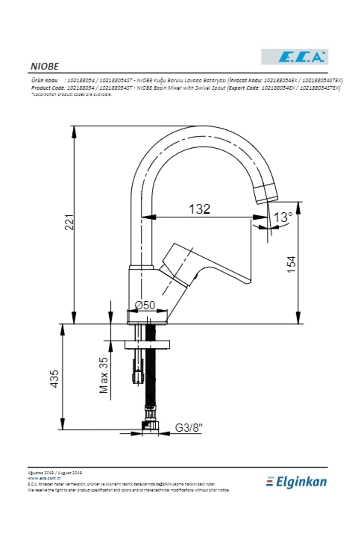 Niobe Lavabo Bataryası Kuğu Borulu