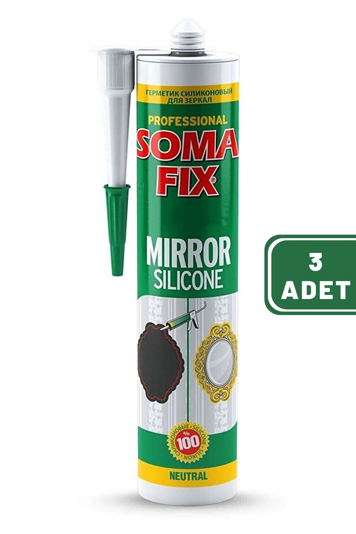 3 Adet Şeffaf Ayna Silikonu Nötr Kararma Yapmaz S280ml