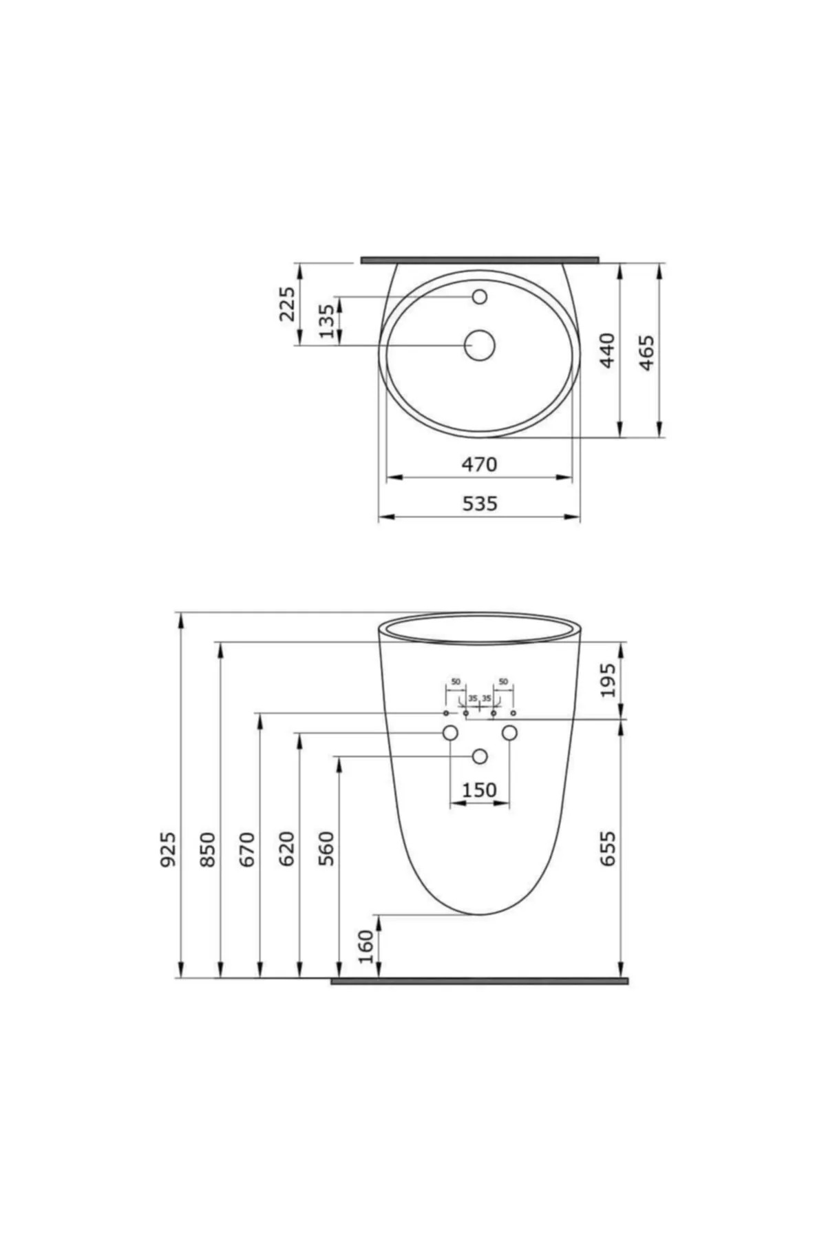 Venezia Asma Monoblok Lavabo  54x47 cm  Parlak Siyah