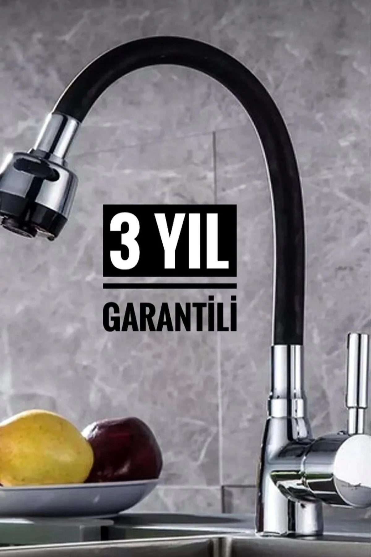 LondonStore 3 Yıl Garantili Oynar Başlıklı Spiral Siyah Kubar Lavabo, Mutfak Esnek Musluk