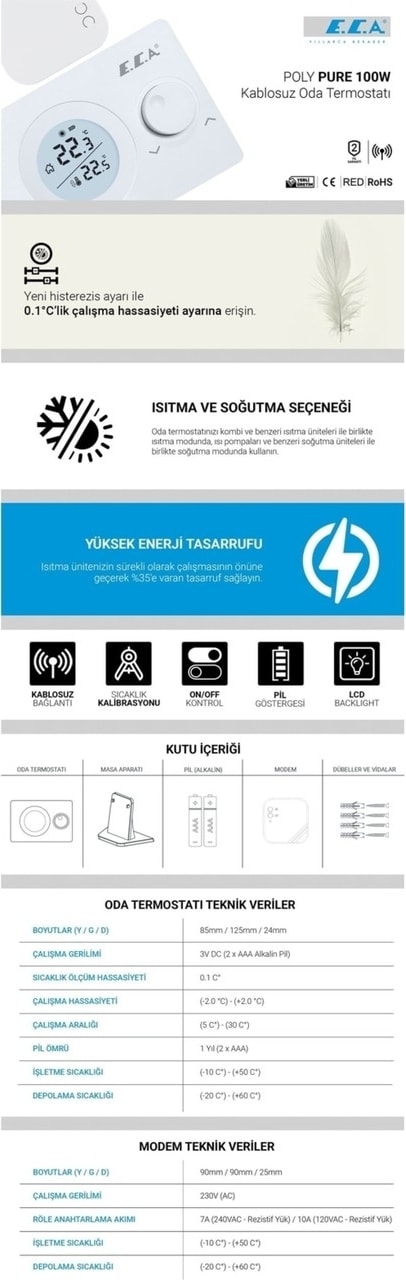 Poly Pure 100 White Kablosuz Oda Termostatı 7006903003