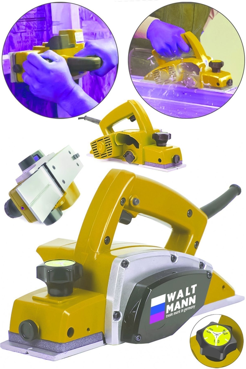 Germany Thecnology 3000 Watt Çift Bıçaklı Planya Makinası 16000 Rpm Sarı