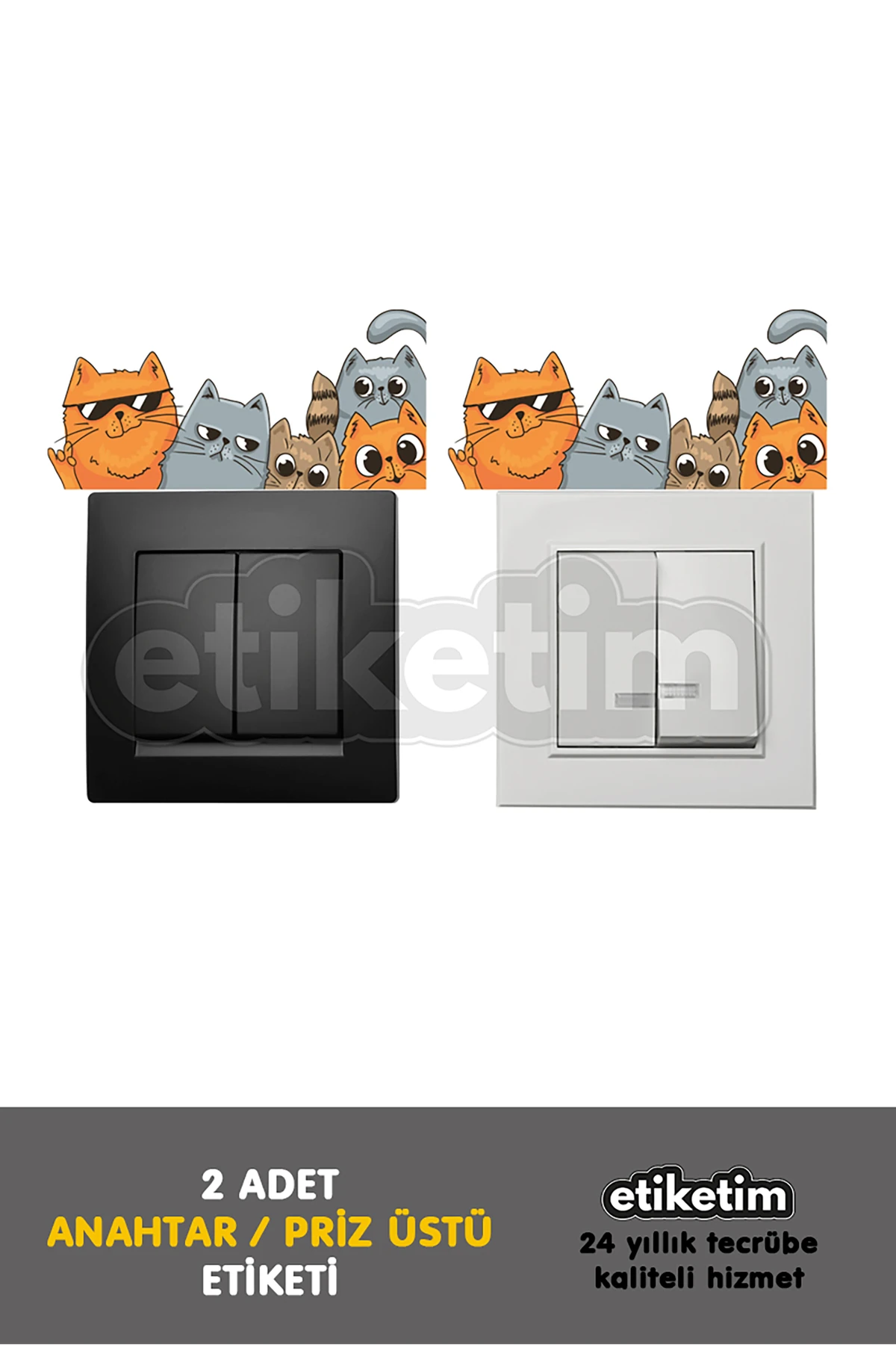 Priz Üstü Etiket Meraklı Kediler Sticker 2'li Paket