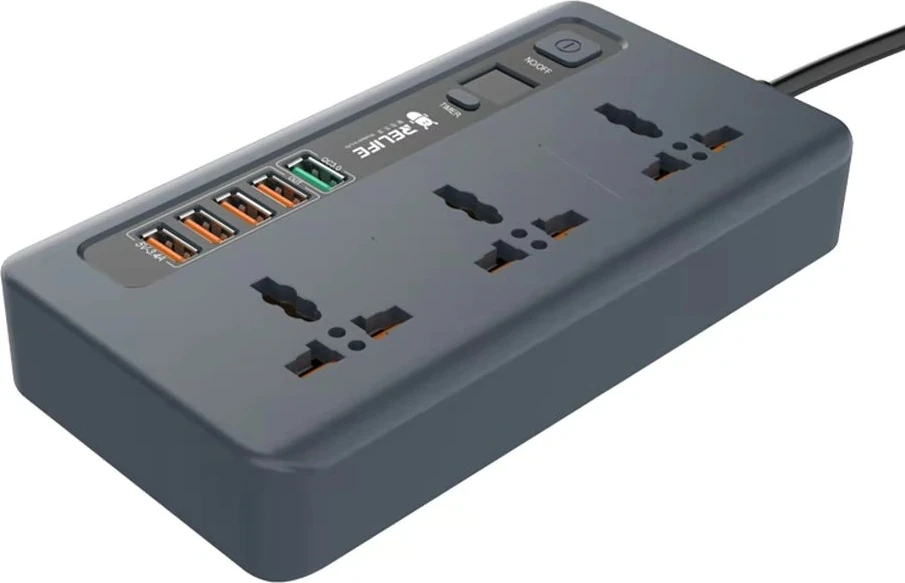 RL-316D Termal Akım ve Isınma Korumalı 5 USB 5V-3.4A Qc3.0 Girişli LED Ekran Saat Zamanlı Uzatma Kablolu Akıllı Priz