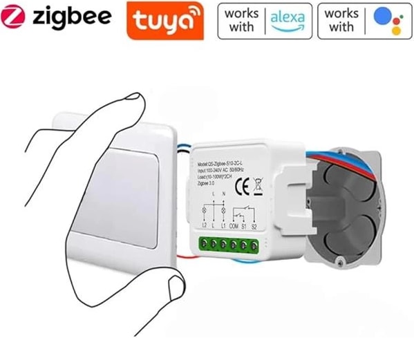 Tuya Mini Zigbee Nötrsüz Iki Çıkışlı Röle (Tuya, Smart Life, Home Assistant, ZIGBEE2MQTT Uyumlu)