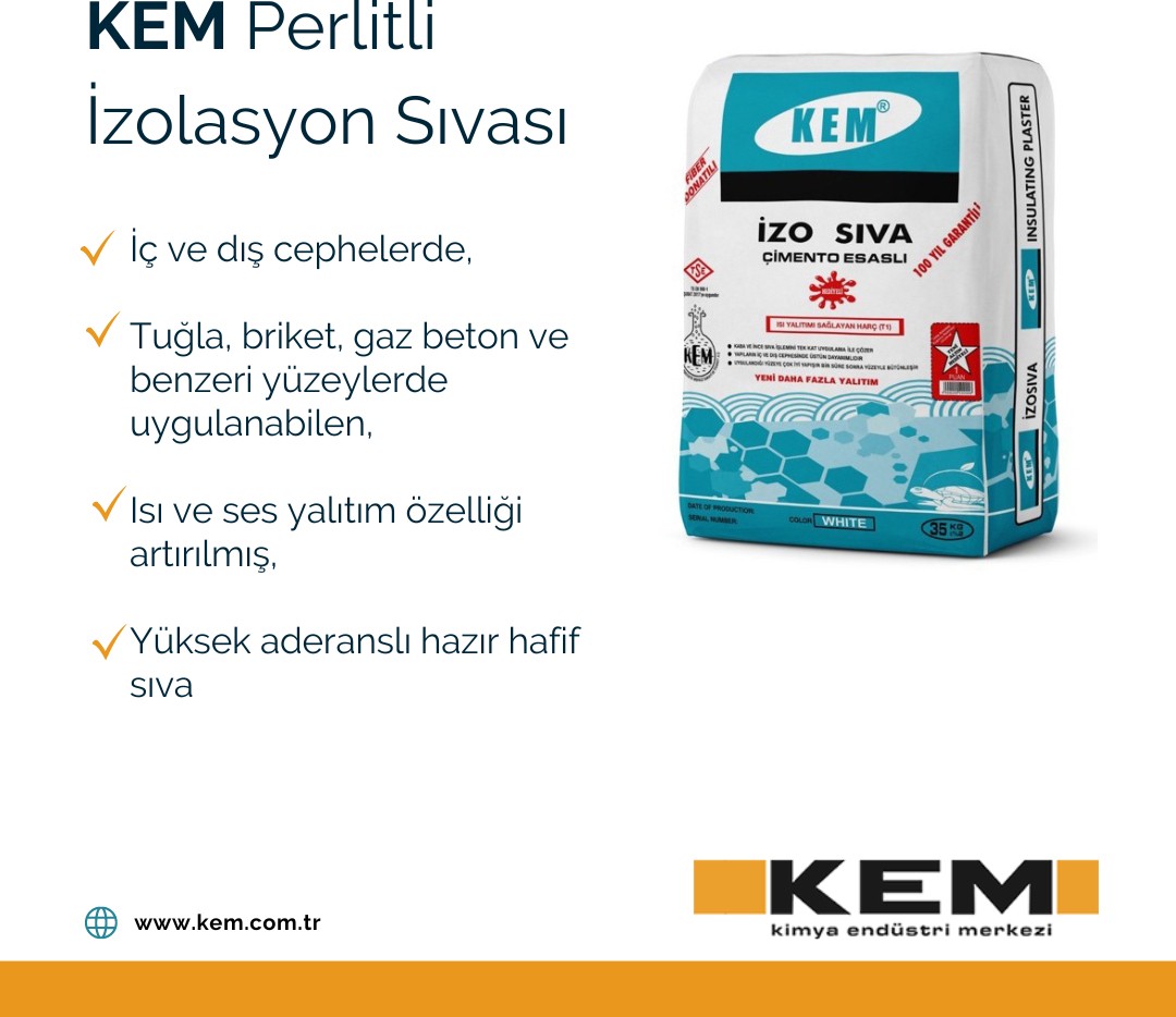 İZO SIVA Perlitli İzolasyon Sıvası Beyaz 35KG Elyaf Donatılı İç/Dış Cephe Yalıtım Sıvası