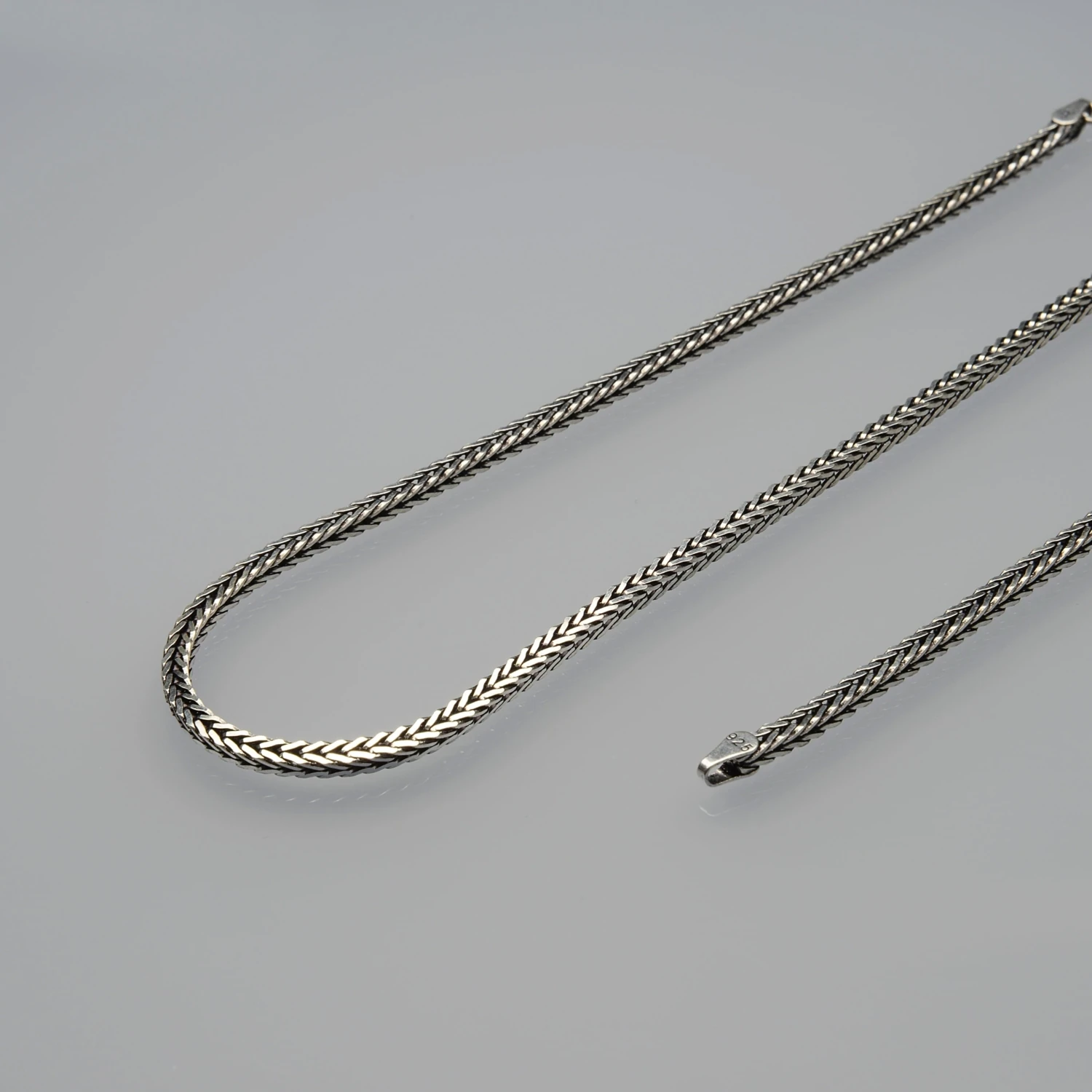 4n Kare Traşlı Tilki Kuyruğu Gümüş Zincir