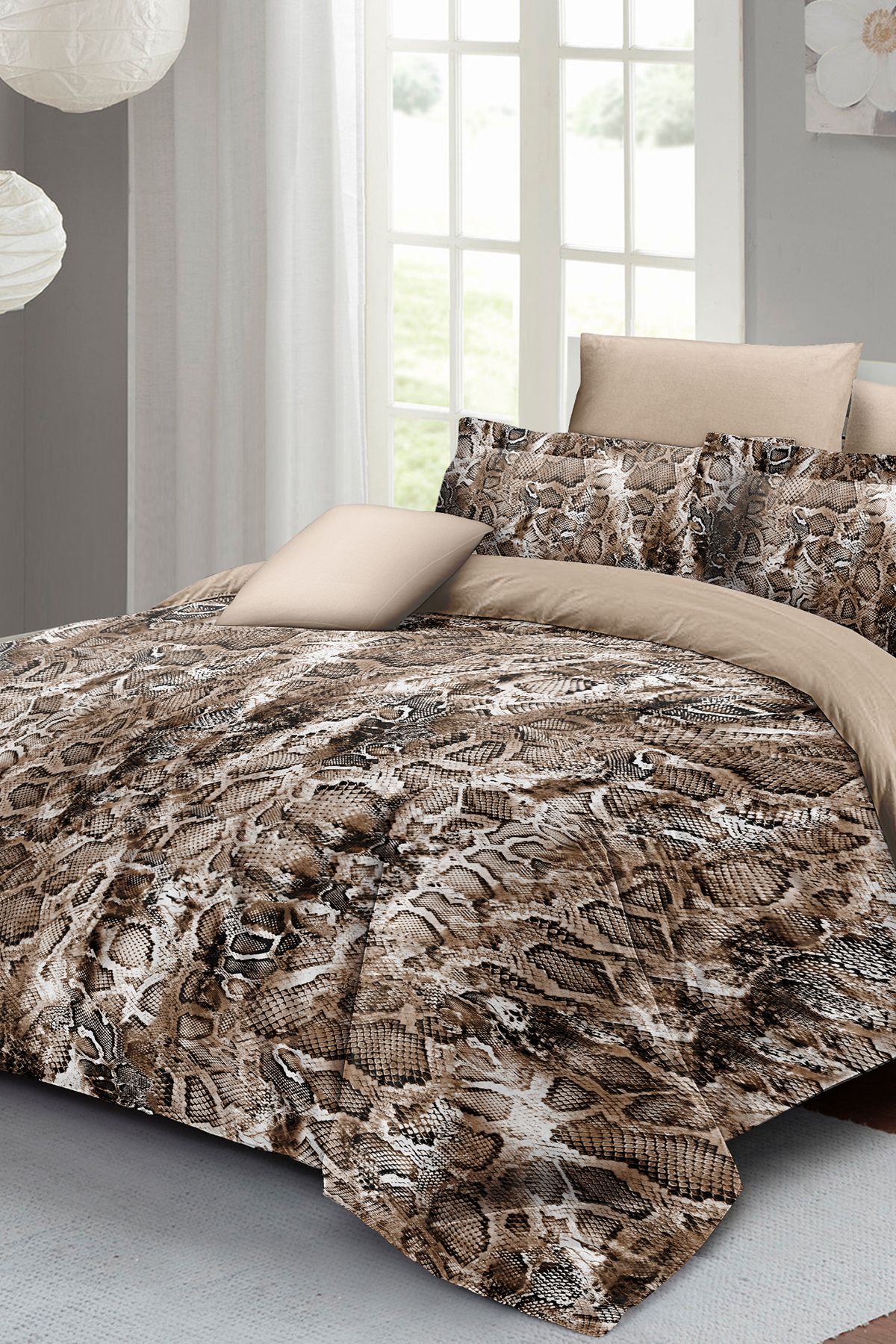 Kıng Sıze %100 Pamuk Saten Çift Kişilik Nevresim Takımı Wall Snake 220x240cm
