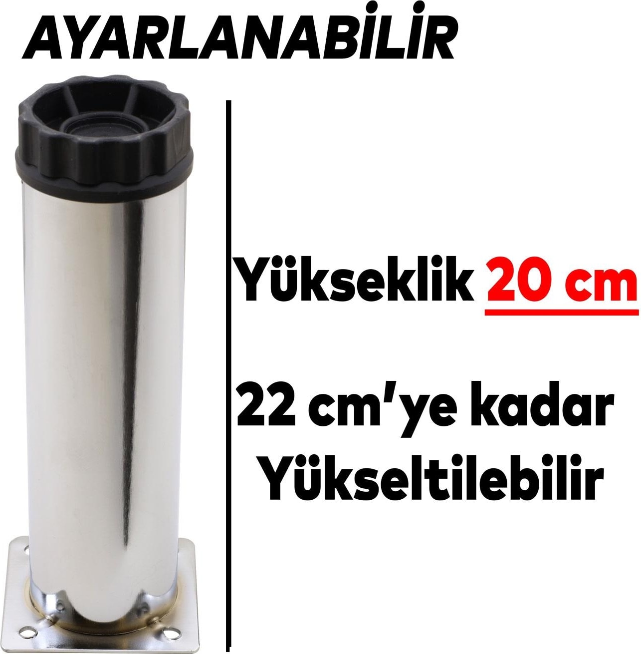 Ayarlanabilir Mobilya Kanepe Baza Koltuk Konsol Tv Ünitesi Metal Destek Yükseltici Ayağı 20 cm Krom Ayakları (4 Adet)