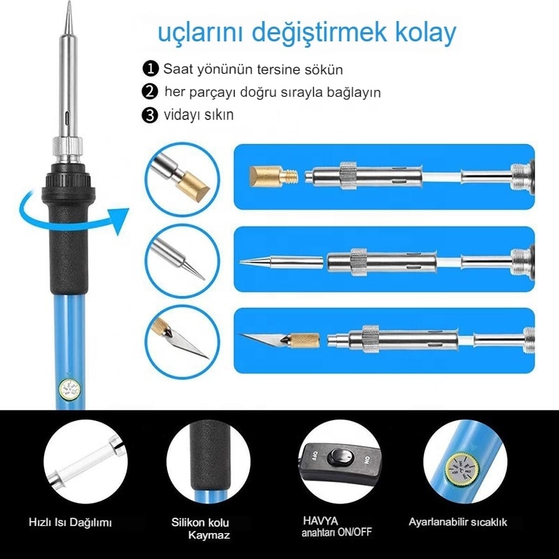 Isı Ayarlı 37LI Ahşap Yakma Kalemi ve Elektrik Havya Seti