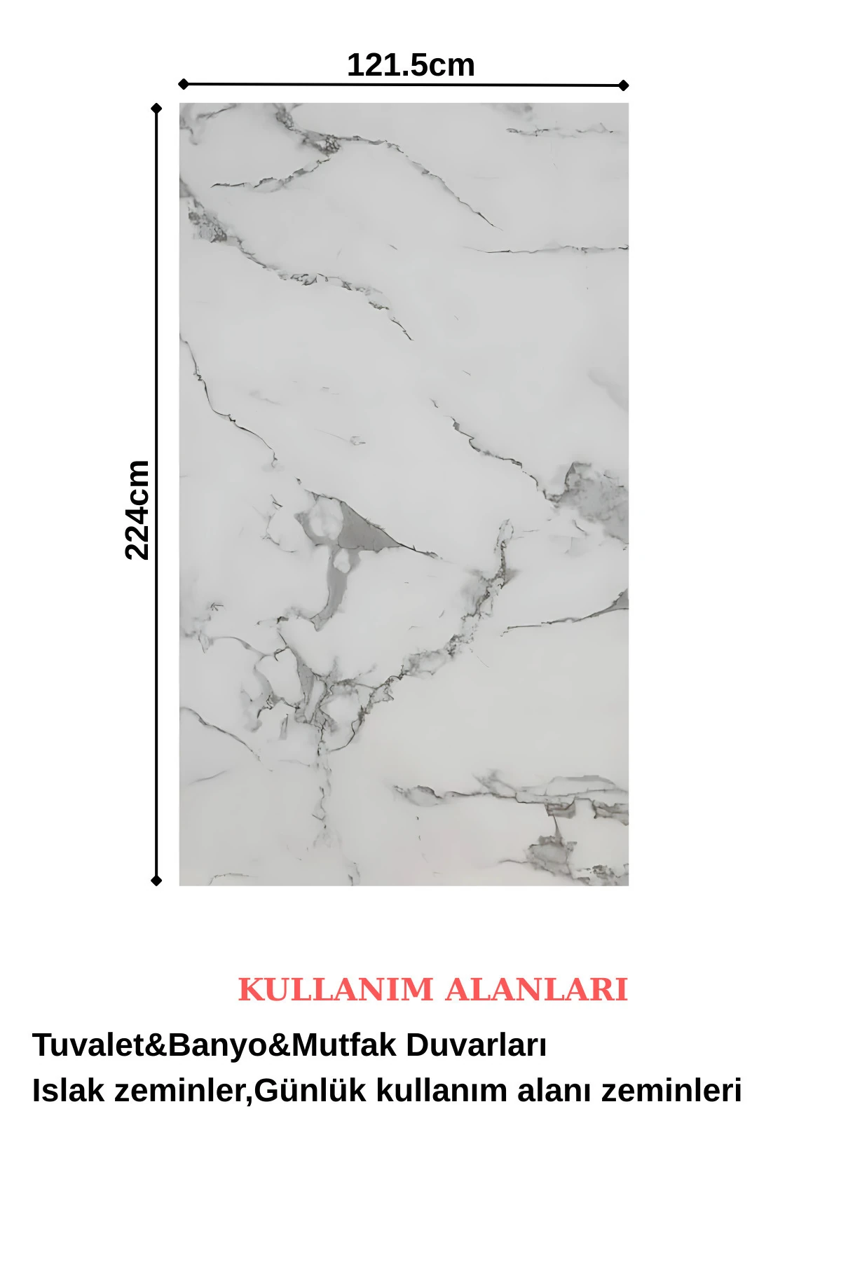 121.5cmx224cm 1 Adet Parlak Beyaz Mermer Desenli Duvar Paneli (Banyo&Mutfak&Zemin)