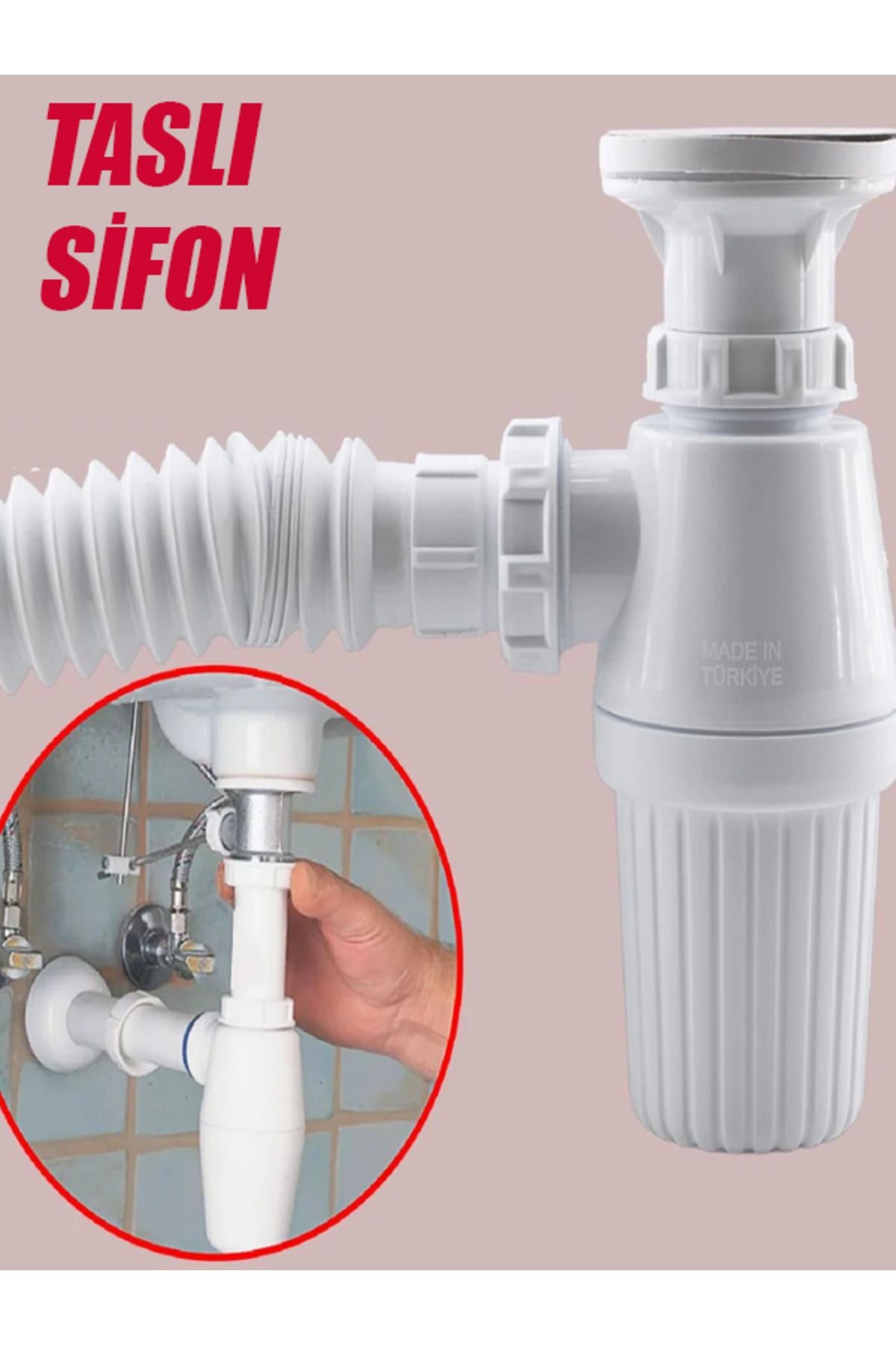 Lavabo Sifonu Körüklü Sökülebilir Tas'lı Mutfak Banyo Evye Pis Su Gideri Borusu Plastik 38 Cm.