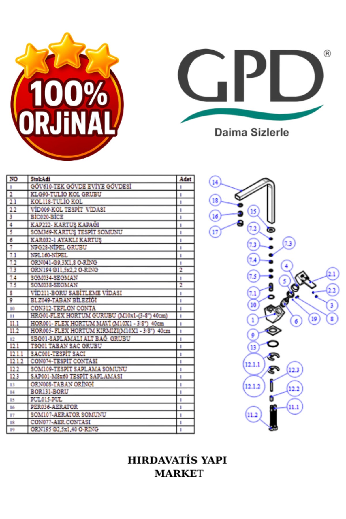 Tulio MTE135 Tek Gövde Eviye Bataryası