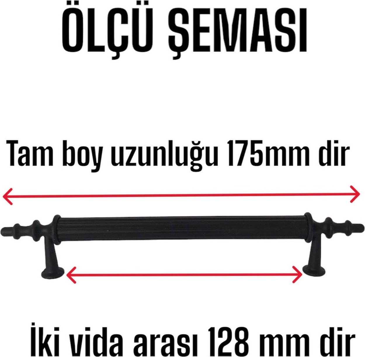 20 Adet Erciyes Kulp Siyah 128 mm Kulp Mobilya Mutfak Dolabı Çekmece Dolap Kapak Kulpu Kulbu Metal Kulpları