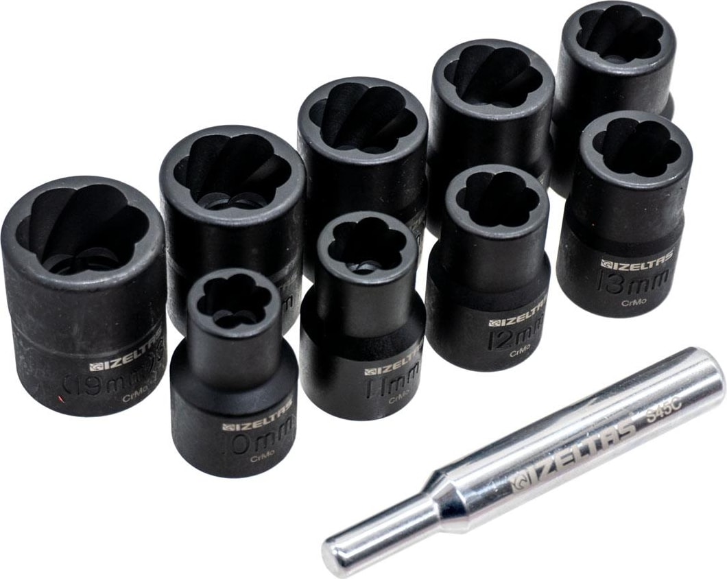 Izeltaş 1/2" Twist Lokma Seti Hasarlı Civata, Somun Sökme 10 Parça