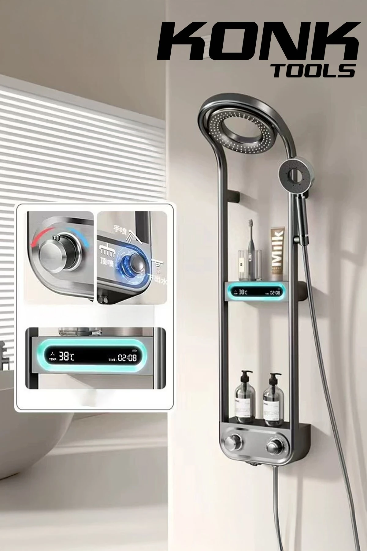 Dijital LED Ekranlı Robot Duş Seti Lüks Şelale ve Yağmur Duş Sistemi