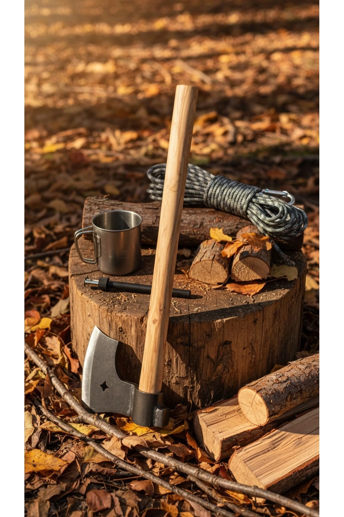 Dövme Demir Çelik Kamp Baltası Nacak-gürgen Ağaç Saplı, Ay Yıldız Motifli