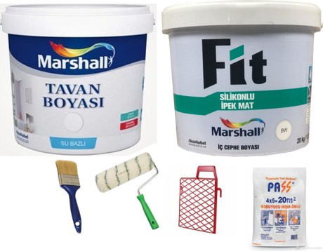 Fit Silikonlu Ipek Mat Iç Cephe Boyası 10 Kg+  Tavan Boyası+ Boyama Takımı