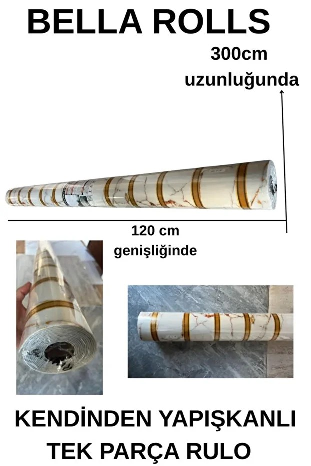 120cmx300cm Tek Parça Yapışkanlı Rulo Gold Beyaz Mermer Desenli Duvar Paneli Kağıdı Fatih QM0135